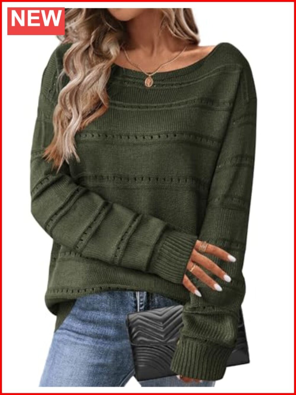 Women's Crochet Sweater Off Shoulder Loose Knit Pullover Long Sleeve Casual